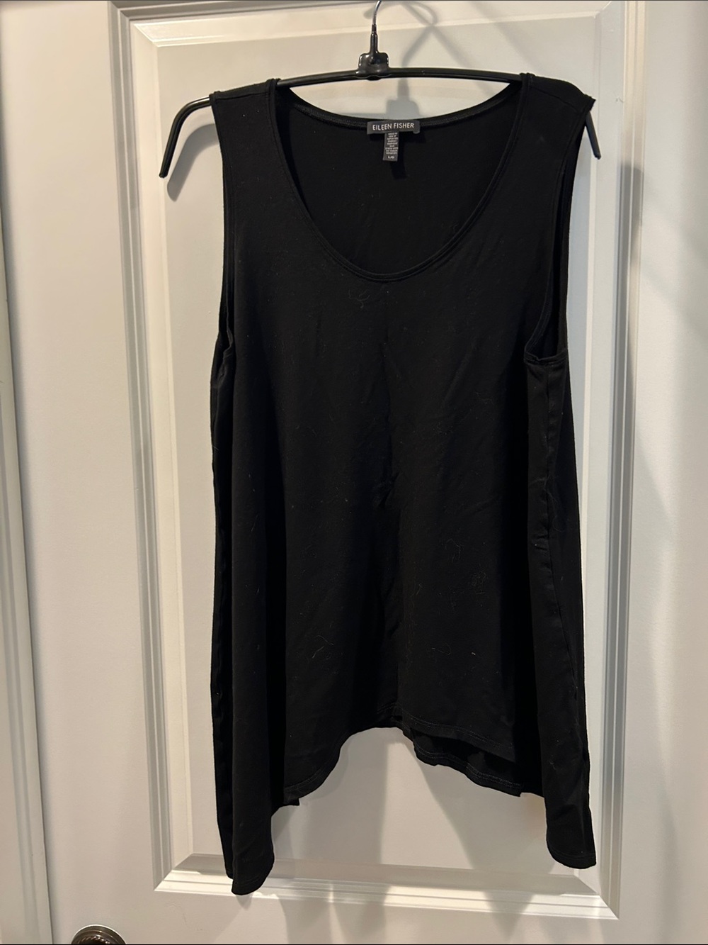 Eileen Fisher Black Scoop Neck Asymmetrical Sleeveless Tank